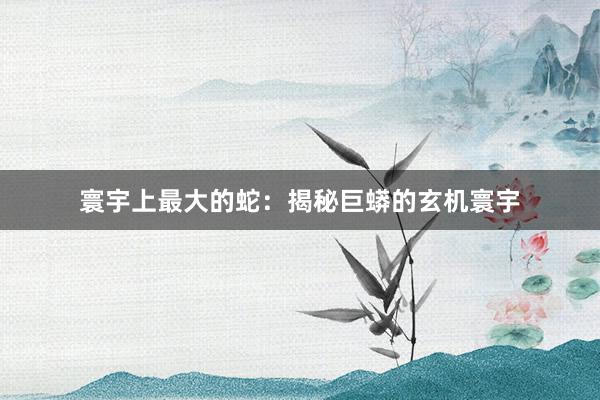 寰宇上最大的蛇：揭秘巨蟒的玄机寰宇